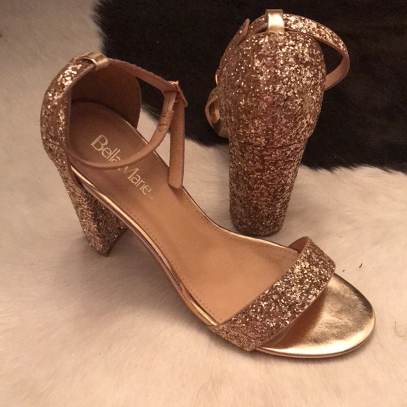 Rose Gold Sparkling ankle strap heels. - Picture 6 of 7